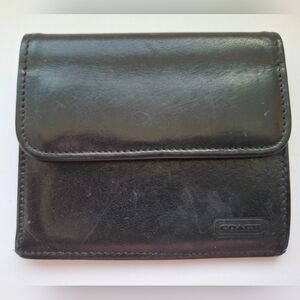 Vintage Coach Black Smooth Leather Flap Card Case Wallet Snap Closure 1991-1992